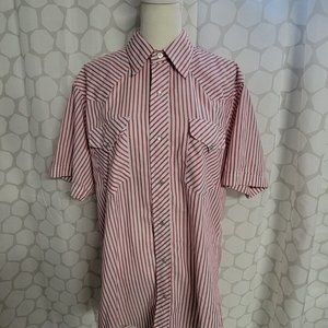 Mens Vintage Ruddock Western Shirt Red Striped Pearl Snap Rodeo